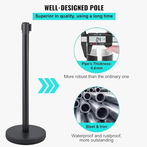 Crowd Control Stanchion Set, Professional Crowd Management Post with Retractable Belt System 6.5 Ft, Event Safety Barriers, Easy Assembly, 36 in Height, for Public Spaces, 2 PCS