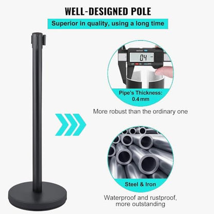 Crowd Control Stanchion Set, Professional Crowd Management Post with Retractable Belt System 6.5 Ft, Event Safety Barriers, Easy Assembly, 36 in Height, for Public Spaces, 2 PCS