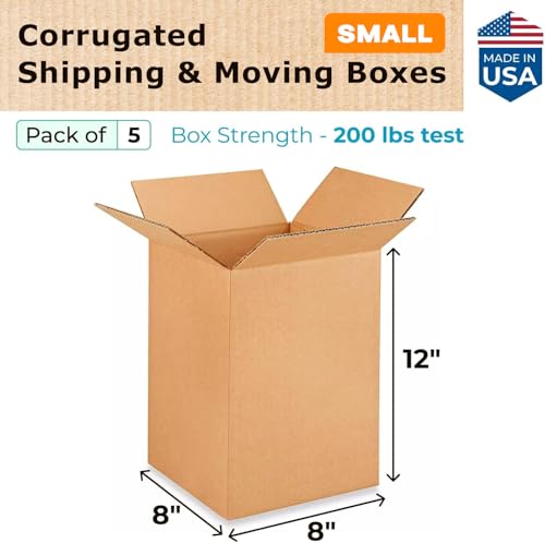 Small Moving & Shipping Boxes 8 x 8 x 12 inches (5-Pack) - Extra Strength 200 lb vs Regular - Corrugated Packing Boxes for USPS/FEDEX - Cardboard Shipping Box - Package Box by IDL Packaging - size: 8 * 8 * 12" (Small Boxes)
