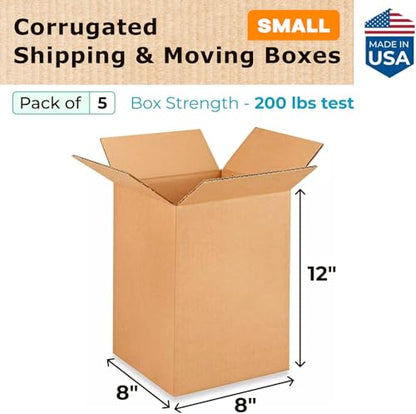 Small Moving & Shipping Boxes 8 x 8 x 12 inches (5-Pack) - Extra Strength 200 lb vs Regular - Corrugated Packing Boxes for USPS/FEDEX - Cardboard Shipping Box - Package Box by IDL Packaging - size: 8 * 8 * 12" (Small Boxes)