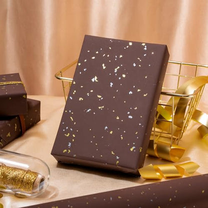 WRAPAHOLIC 30 Inch Chocolate Brown Wrapping Paper Roll - 30 Inch x 16.5 Feet - Chocolate Brown Gold Design with Silky Touch Perfect for Birthday, Holiday, Wedding, Baby Shower - color: Chocolate Brown, size: 30 inch x 16.5 feet