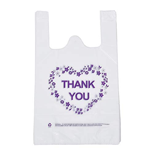 LazyMe Thank You T Shirt Bags, White Plastic Grocery Bags with Handles, Standard Supermarket Size, 12 x 20 inch (100 PCS)