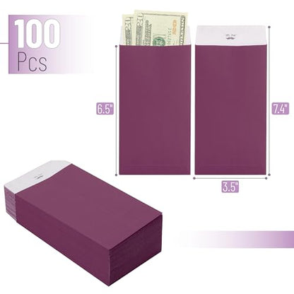 Mr. Pen- 100 Purple Cash Envelopes, 6.5" x 3.5", Money Saving Challenge - color: Purple, size: 100 Pack