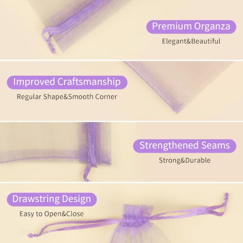 Crweety 50PCS Organza Bags 6x9 Light Purple Small Gift Bags Mesh Drawstring - color: Lavender Purple