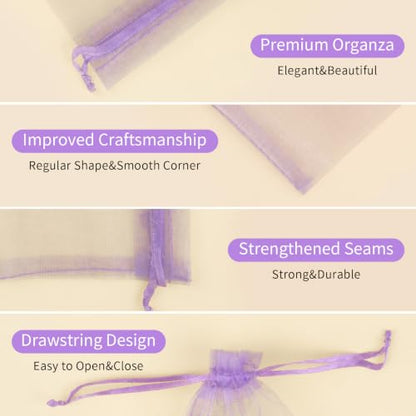 Crweety 50PCS Organza Bags 6x9 Light Purple Small Gift Bags Mesh Drawstring - color: Lavender Purple