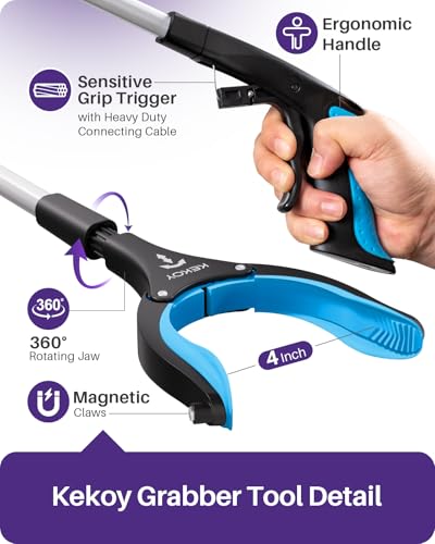 Kekoy 36inch Grabber Reacher Tool for Seniors, Foldable Reacher Grabbers Pickup Stick with Anti-Slip 360° Rotating Jaw, 4" Wide Extended Claw with Magnet for Disabled, After Surgery Recovery - size: 36 Inch of 1 Pack