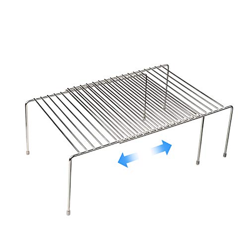 Tomorotec Expandable Kitchen Cabinet Organizer Stainless Steel Shelf Silver - color: Silver-1Pcs
