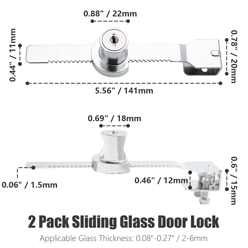 2 Pack Sliding Glass Door Lock, Keyed Alike Showcase Display Case - size: 5.56 inch / 141mm