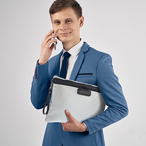 Nezyo 2 Pcs Fireproof Document Bag with Lock, Waterproof Money Pouch,Grey - color: Grey