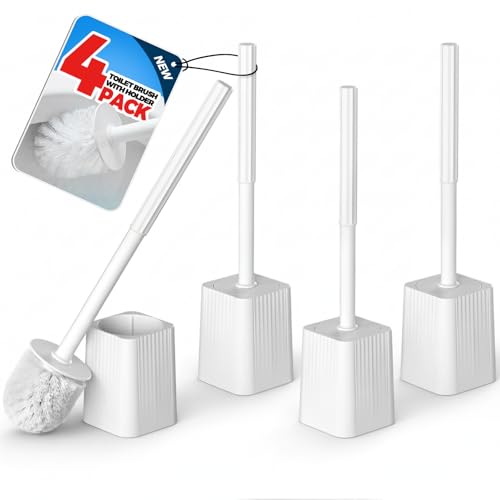 FORASTO 4Pack Toilet Bowl Brush and Holder Set - Restroom Cleaning Supplies - color: White, size: 4PACK