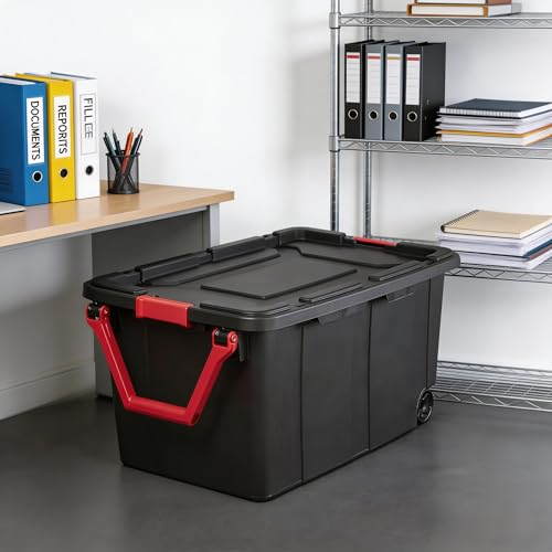 40-gallon wheeled plastic storage boxes with handles, black, 2-pack