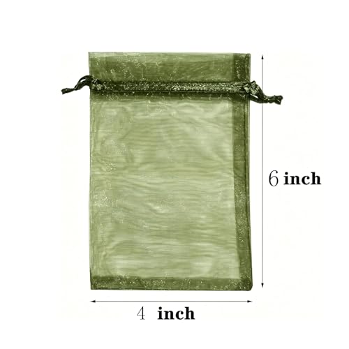 Gmnosuw 100pcs Sheer Organza Mesh Drawstring Gift Bags 4x6 Inch Olive Green - color: Light Green, size: 4x6 Inch (Pack of 100)