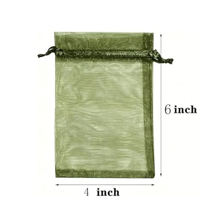 Gmnosuw 100pcs Sheer Organza Mesh Drawstring Gift Bags 4x6 Inch Olive Green - color: Light Green, size: 4x6 Inch (Pack of 100)