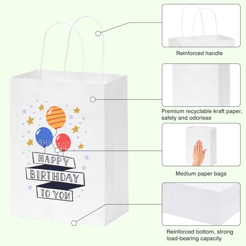 OUTUXED 100pcs 8x4x10in White Paper Bags with Handles Kraft Paper Gift Bags - color: White 8x4x10in, size: 1 Count (Pack of 100)
