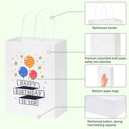 OUTUXED 150pcs White Paper Bags with Handles, 8x4x10 Gift Bags with Handles - color: White 8x4x10in, size: 1 Count (Pack of 150)