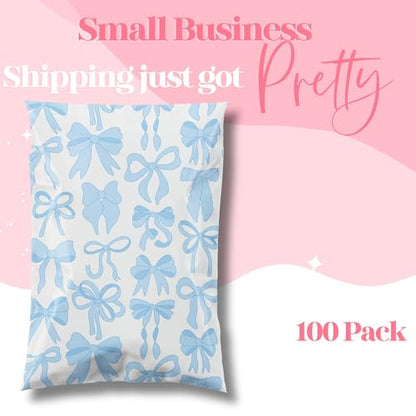 Pretty Package Store Poly Mailers 14.5x19, Blue Bows, 100 Pack - color: Blue Bows, size: 14.5x19