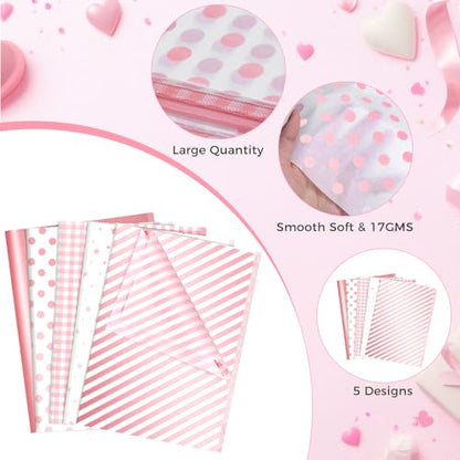 woric 120 Sheets Pink Tissue Paper for Gift Bags 20x14 Inch - color: Metallic Pink