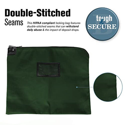 BankSupplies HIPAA Locking Courier Bags Forest Green 19W x 15H Laminated Nylon Fabric Metal Pop Up Lock