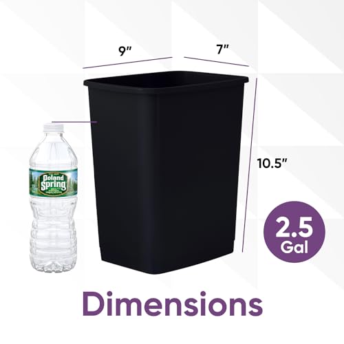 Superio Small 2.5 Gallon Plastic Trash Can, Waste Bin for Under Desk, Office, Bedroom, Bathroom- 10 Qt (2, Black) - color: 2, Black, size: 2.5 Gallon