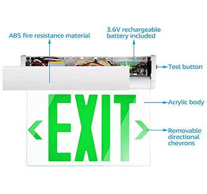 LEONLITE 6-Pack LED Edge Lit Exit Sign, Green Letter Emergency Exit Sign - color: Green