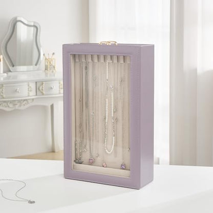 Lolalet Necklace Organizer Box, Jewelry Display Case, Purple, 2 Layers - color: Dusty Purple, size: 2 Layers, 20 Hooks