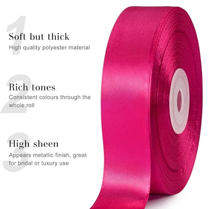 Hot Pink Satin Ribbon, 1 Inch, 50 Yards - color: hot pink