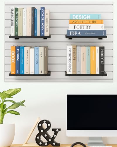 6 Pack 16x6 Inch Wooden Slatwall Shelves with Metal Brackets, Black - size: 6-Pack 16" x 6"