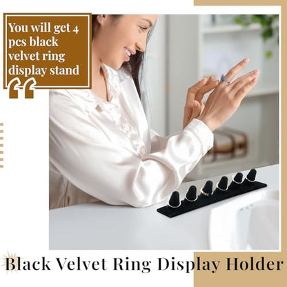Geelin 4 Pcs Black Velvet Ring Display Stand 6 Finger Ring Holder Display