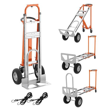 Garvee 4 in 1 Convertible Hand Truck, Folding Aluminum Hand Trucks 1000lb, Heavy Duty Dolly with Wheels, Elastic Straps, Portable Hands Truck for Home, Warehouse, Supermarket, Office