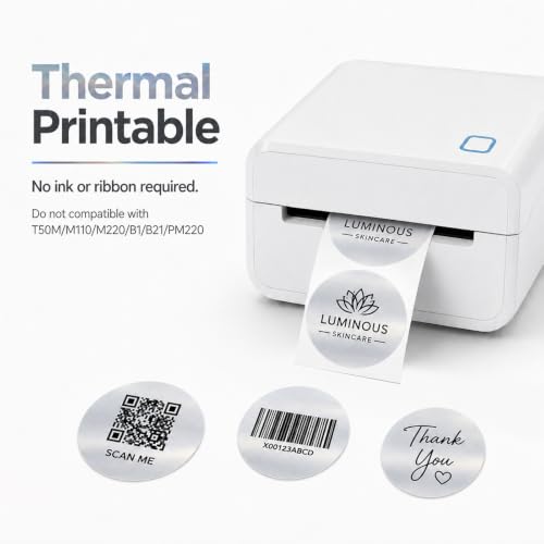 Round Metallic Silver Thermal Label 1.5 Inch Vinyl Sticker 500 PCS - color: Matte Silver, size: 1.5 × 1.5 Inch