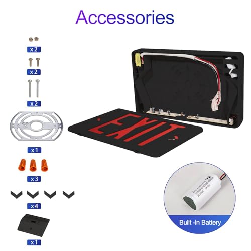 LED Emergency Exit Sign, Universal Mount OSHA Compliant - color: Black Red, size: 1 Pack