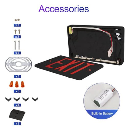 LED Emergency Exit Sign, Universal Mount OSHA Compliant - color: Black Red, size: 1 Pack