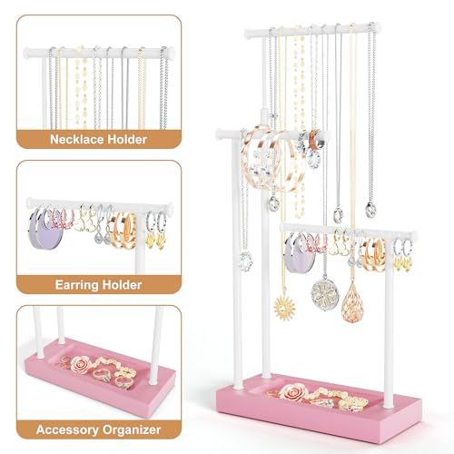 SRIWATANA Pink & White Extra Tall Necklace Holder, Jewelry Display Stand - color: Pink & White
