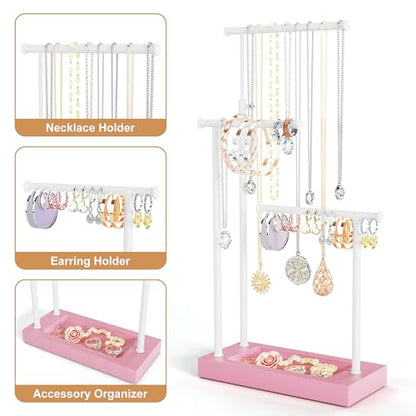 SRIWATANA Pink & White Extra Tall Necklace Holder, Jewelry Display Stand - color: Pink & White