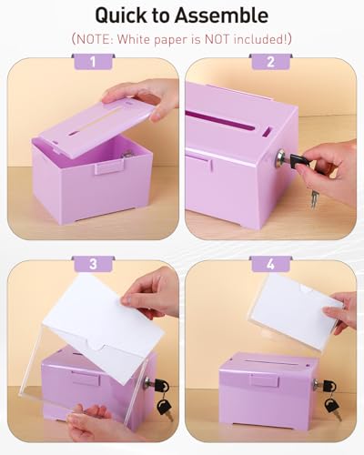 Uniclife 6.2"x 5" x 4" Purple Acrylic Donation Box with Lock and Slot - color: Purple, size: 1 Pack