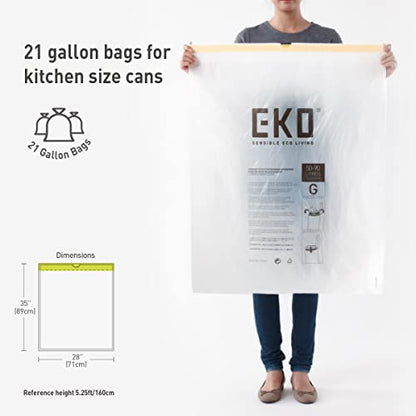 EKO 21 Gallon / 50-90 Liter, Drawstring Trash Bags, Extra-Strong Unscented Garbage Bags, Easy-Dispense Roll for Kitchen & Household Use, Code G, White 60 Count (Pack of 4) - size: 60 Count (Pack of 4), style: 21 Gallon Bags/Code G