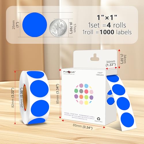 Color-Coded Dot Sticker 1 inch Permanent Adhesive Round Labels Blue 4 Rolls - color: Blue, size: 4 Rolls-4000PCS