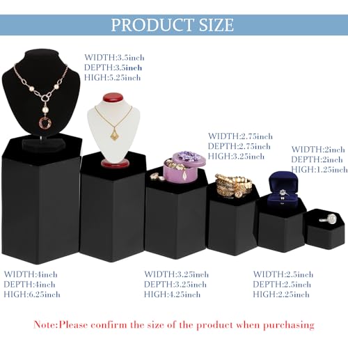 Jetec 12 Pcs Hexagonal Jewelry Display Risers Acrylic Stands,Black - color: Black