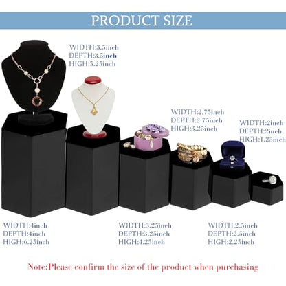 Jetec 12 Pcs Hexagonal Jewelry Display Risers Acrylic Stands,Black - color: Black