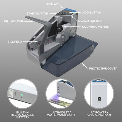 DETECK DT5SB Portable Money Counter Machine with Counterfeit Detection UV/WM - Handy Currency Counting Quantity of Bills only, for Small Cash Counting Machine (DT5SB Rechargeable Battery Included) - style: DT5SB Rechargeable Battery Included