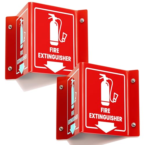 Fire Extinguisher Sign with Arrow, 3D Acrylic V Sign, Wall Mount, 2 Pack - color: Red Acrylic - Pack of 2