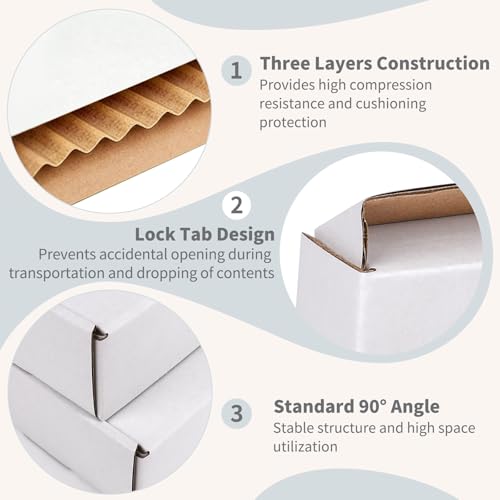 Fishat 7" x 5" x 2" White Corrugated Cardboard Shipping Boxes Set of 50 - size: 7" x 5" x 2"