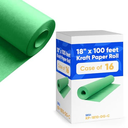 18" x 1200" (100 ft) Green Kraft Paper Roll (Case of 16 Rolls), Made in USA - color: Green, style: Bulk Case - 1 Color