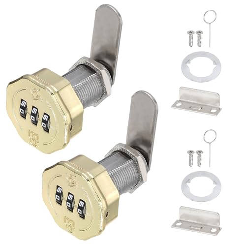 PATIKIL 2 PCS Combination Cabinet Cam Lock, 3-Digit Keyless Metal Locks with 3/16Inch Cylinder for Cabinet Drawer Doors Deposit Box Filing Mailbox, Gold - color: Gold, size: 3/16Inch