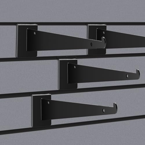 12 Inch SlatWall Shelf Brackets with Lip, Black, 6 Pack - size: 12inch-6pcs