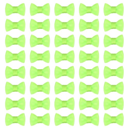 MECCANIXITY 100 Pcs Mini Ribbon Bow 0.8" Mini Fabric Satin Ribbon Flower Bows for Craft DIY Sewing Wedding Birthday Party, Fluorescent Green - color: Fluorescent Green