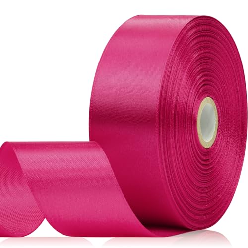 60 Yards Hot Pink Satin Ribbon 1-1/2 Inch, Solid Polyester Fabric Ribbon for Gift Wrapping, Crafts, Flower Bouquet, Wedding, Festival, Christmas, Halloween - color: Hot Pink