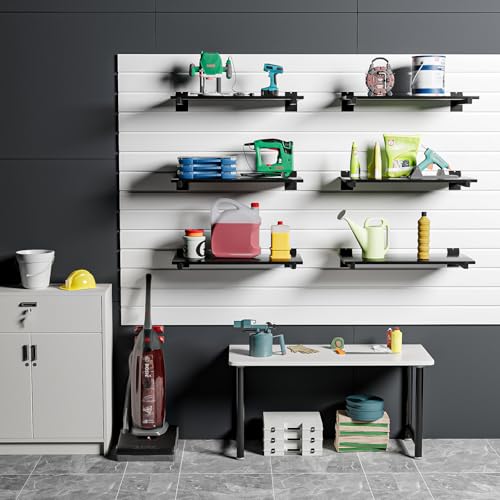8 Inch Square Tubing Slatwall Shelf Bracket , Heavy Duty Slat Wall Floating Shelf Bracket with Lip, Slatwall Accessories for Retail Display,Garage (12Pcs, Black) - size: 8 Inch