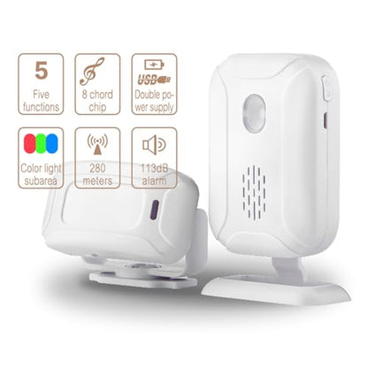 USUPERINK Door Sensor Alarm, Entry Alert Chime for Business, Door Motion Sensor Chime with LED Light, Adjustable Volume, Loud Speaker Alert, for Store, Office, Garage Security,1Sensors& 2Receiver