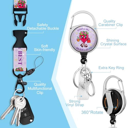 Piefly Lanyards for Id Badges, Teacher Retractable Reel Doing My Berry Best - color: Doing My Berry Best